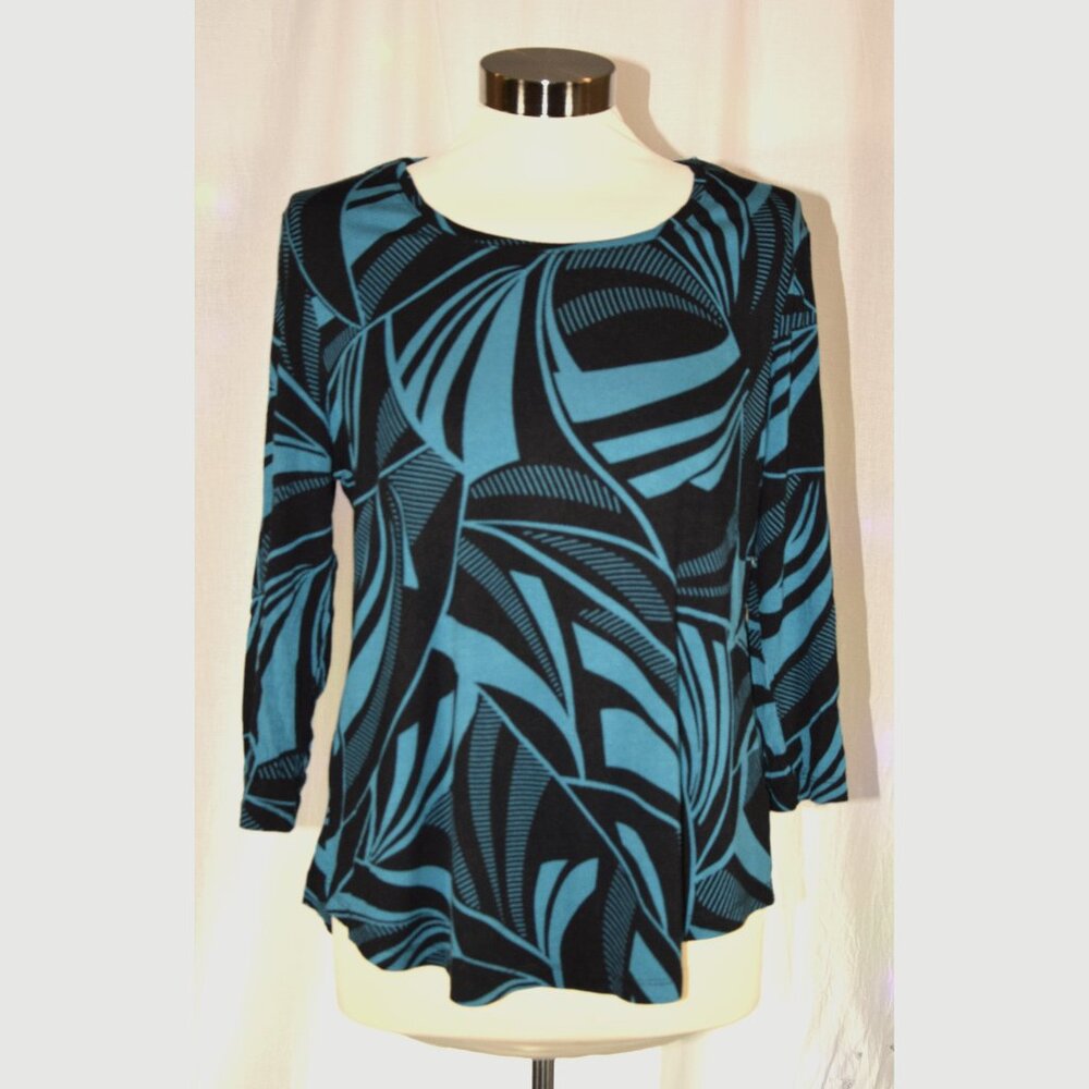 JM Collection Petite 3/4-Sleeve Black/ Blue Top size PL